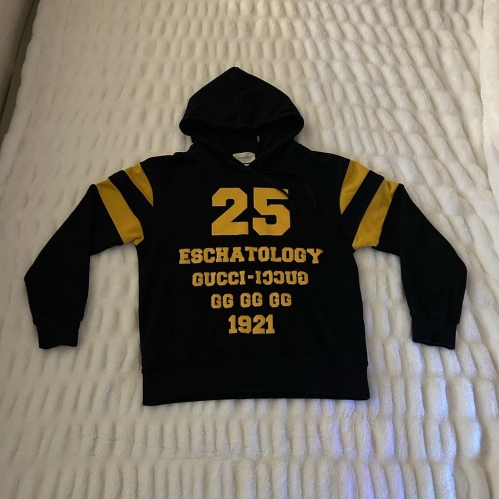 Gucci 25 Eschatology Black Yellow Hoodie Graphic Print Blind for Love Authentic